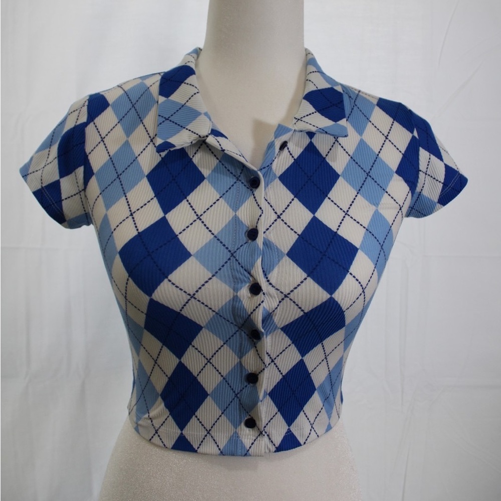Argyle Style Cropped Top💙🤍